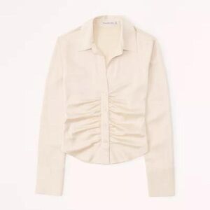 Abercrombie & Fitch Long-Sleeve Satin Ruched Button-Up Shirt